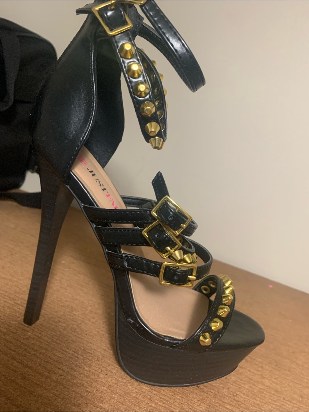 Black Studded Platform High Heel Sandals - Women